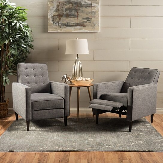 Marston Mid Century Modern Fabric Recliner (Set of 2)